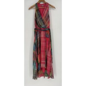 Y2K Leslie Fay Multicolor V-Neck Sleeveless Dress Asymmetrical‎ Hem Size 4
